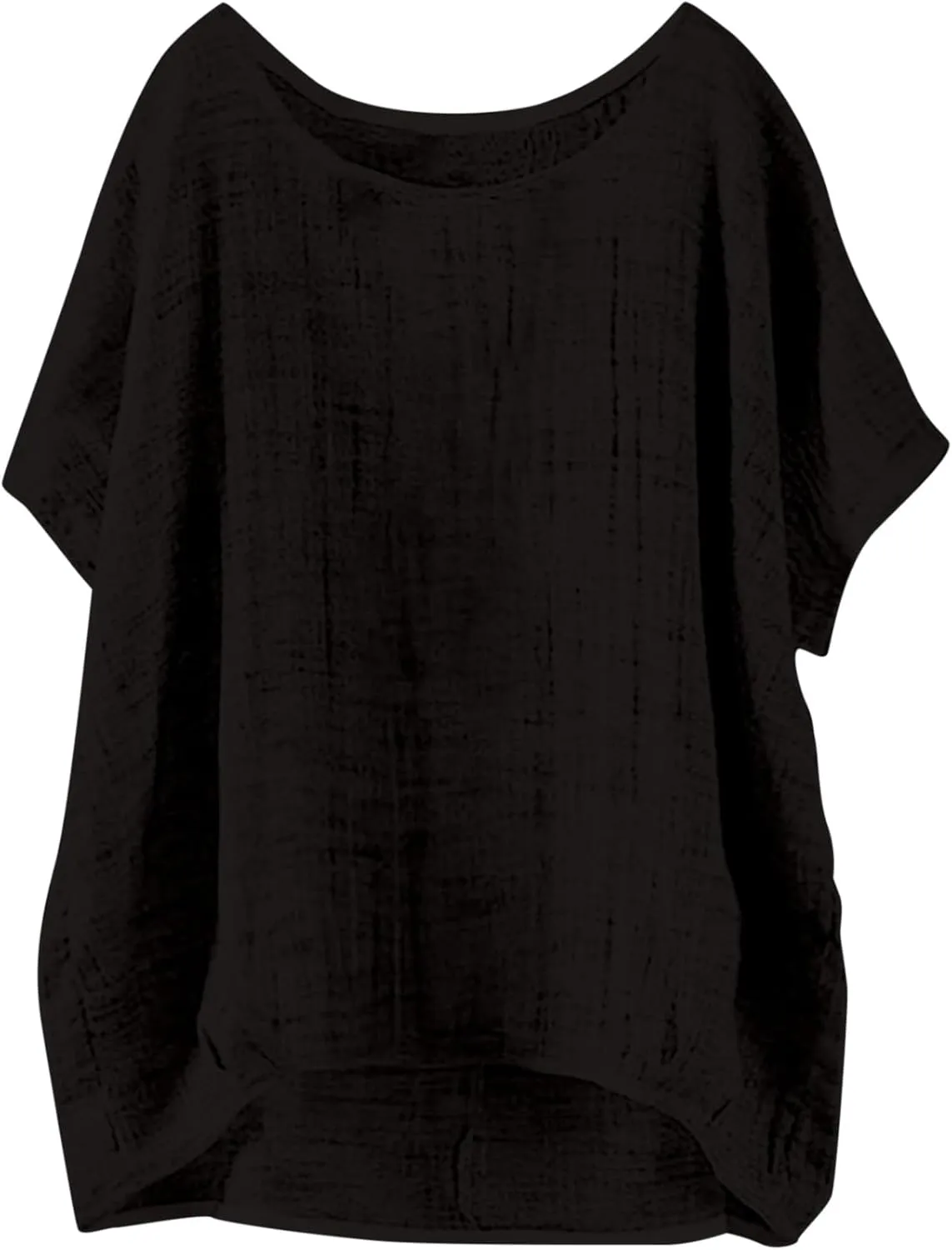 Plus Size Tops for Women 2024 Summer Bat Short Sleeve Crewneck Cotton Linen Blouse Trendy Casual Loose Fit T Shirts