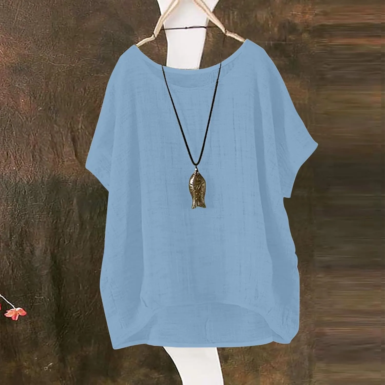 Plus Size Tops for Women 2024 Summer Bat Short Sleeve Crewneck Cotton Linen Blouse Trendy Casual Loose Fit T Shirts