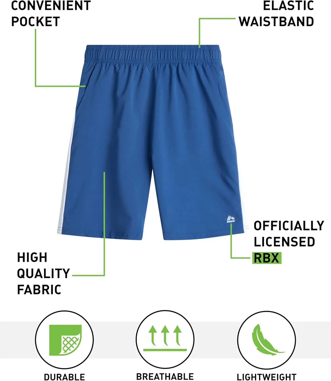 RBX Boys Active Shorts - Kids Athletic Performance Basketball Shorts with Pockets - Woven Gym Shorts for Boys (8-16)