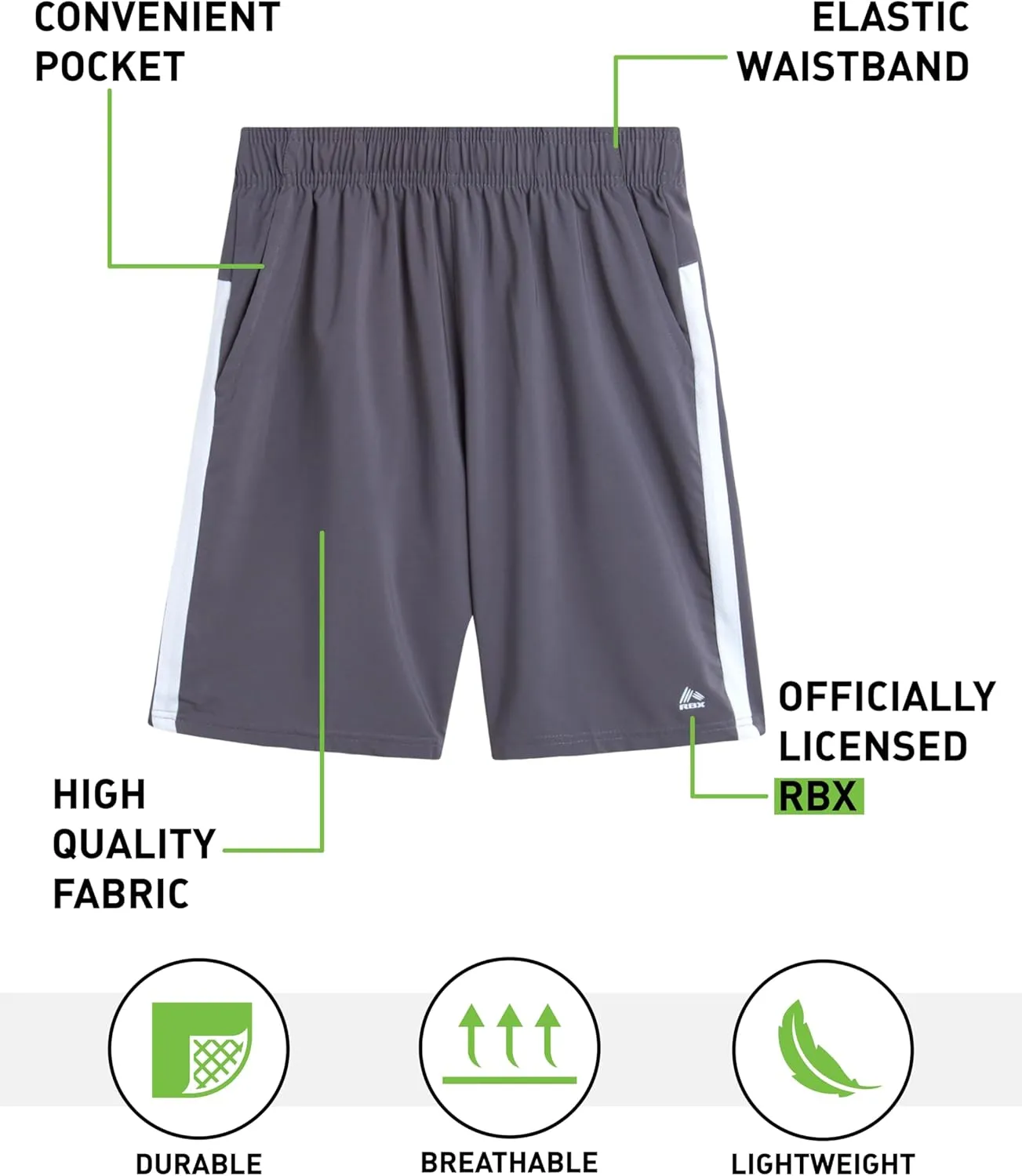 RBX Boys Active Shorts - Kids Athletic Performance Basketball Shorts with Pockets - Woven Gym Shorts for Boys (8-16)