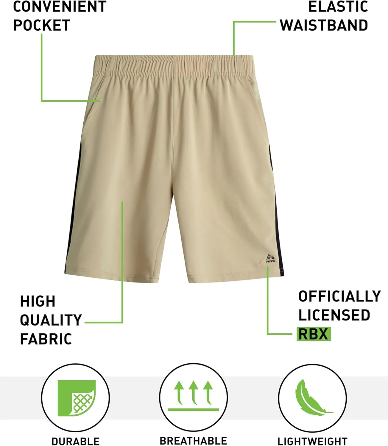 RBX Boys Active Shorts - Kids Athletic Performance Basketball Shorts with Pockets - Woven Gym Shorts for Boys (8-16)