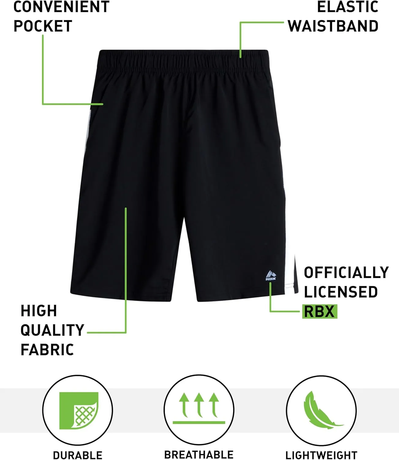 RBX Boys Active Shorts - Kids Athletic Performance Basketball Shorts with Pockets - Woven Gym Shorts for Boys (8-16)