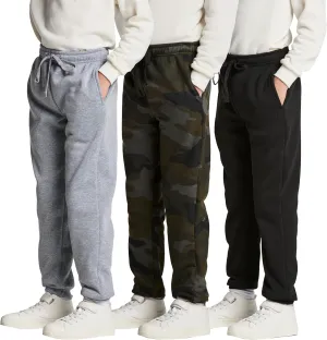 Real Essentials 3 Pack: Boys Tech Fleece Jogger Active Sweatpants with Pockets - Youth Soft Athletic Joggers (Size 6-24)