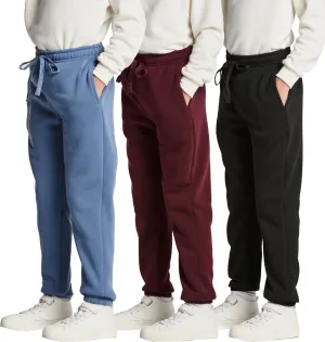 Real Essentials 3 Pack: Boys Tech Fleece Jogger Active Sweatpants with Pockets - Youth Soft Athletic Joggers (Size 6-24)