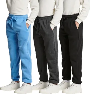 Real Essentials 3 Pack: Boys Tech Fleece Jogger Active Sweatpants with Pockets - Youth Soft Athletic Joggers (Size 6-24)