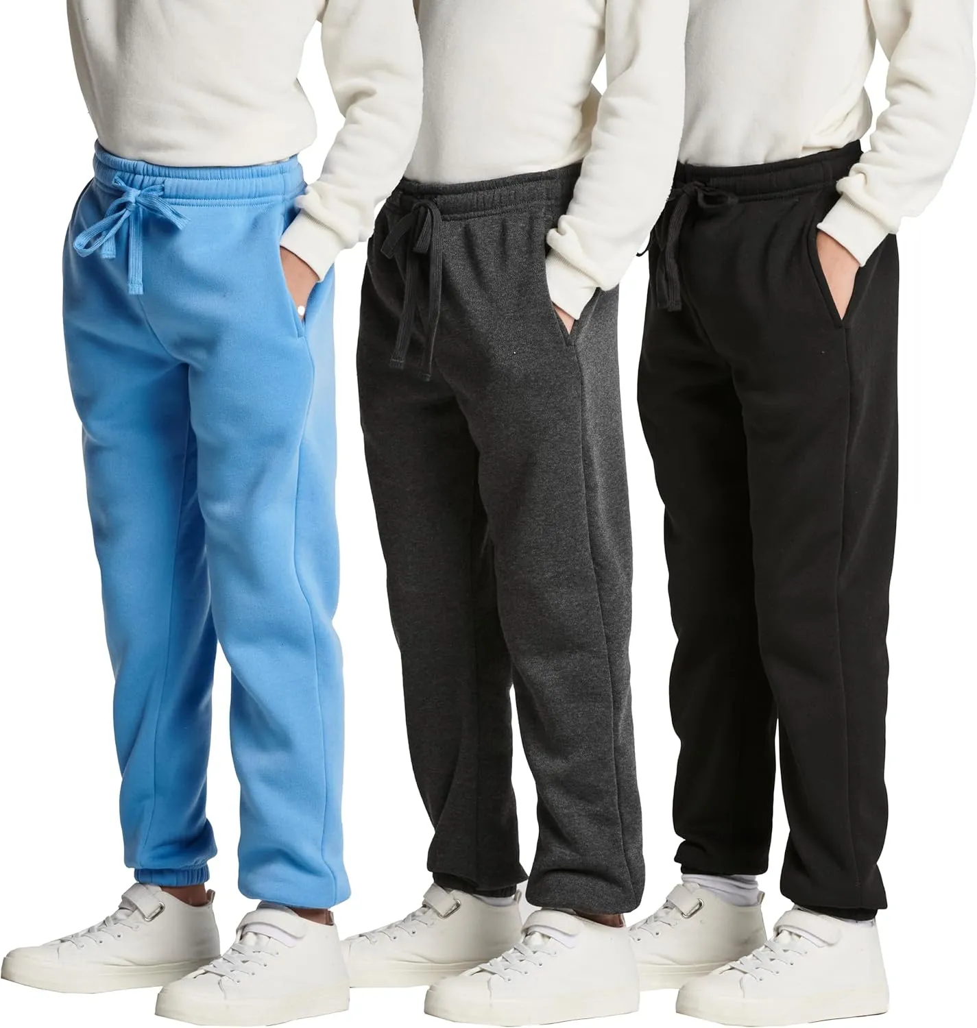 Real Essentials 3 Pack: Boys Tech Fleece Jogger Active Sweatpants with Pockets - Youth Soft Athletic Joggers (Size 6-24)