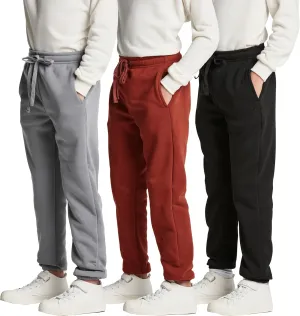 Real Essentials 3 Pack: Boys Tech Fleece Jogger Active Sweatpants with Pockets - Youth Soft Athletic Joggers (Size 6-24)