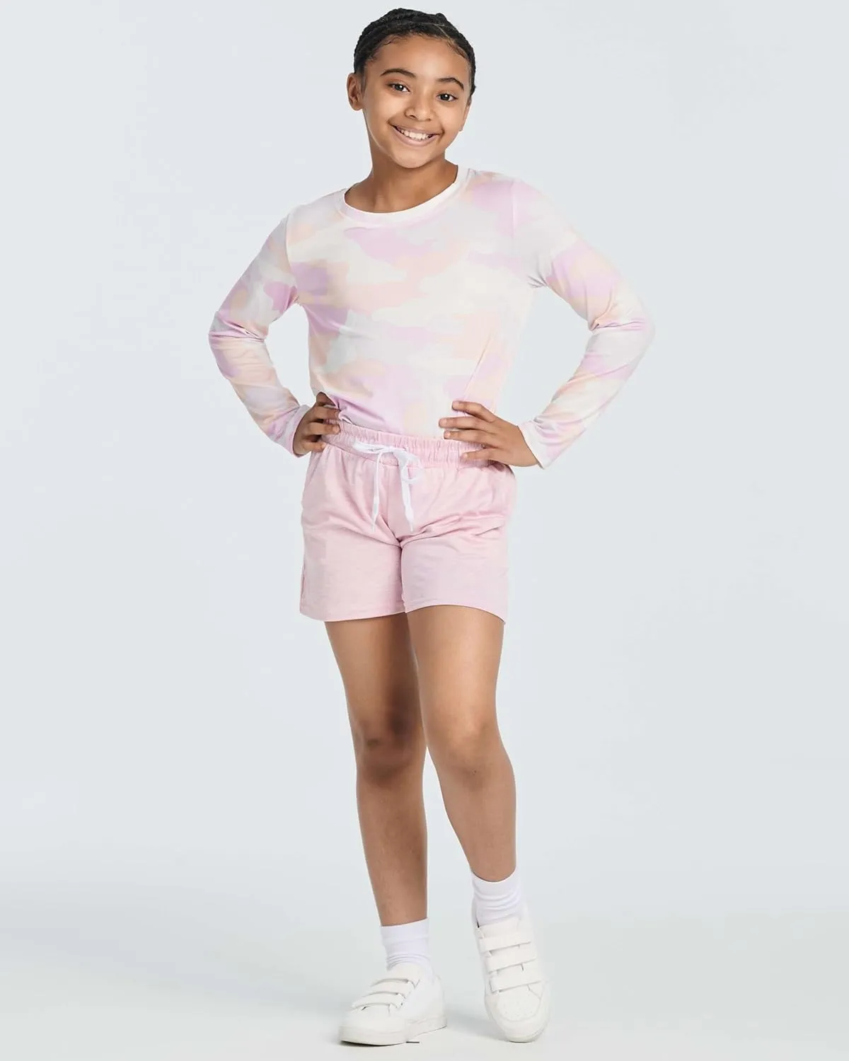 Real Essentials 4 Pack: Girls Athletic Performance Dry-Fit Running Shorts with Drawstring & Pockets