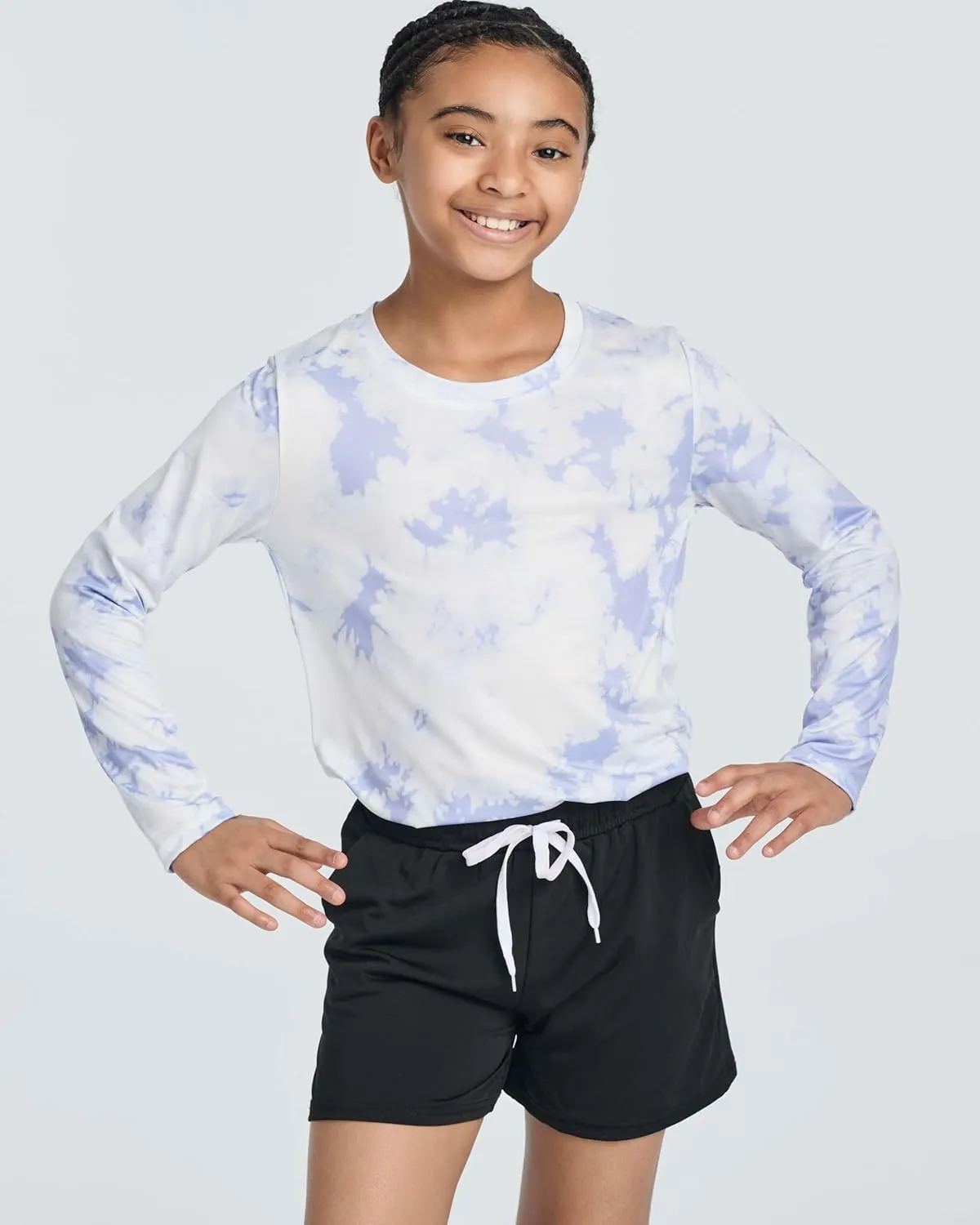 Real Essentials 4 Pack: Girls Athletic Performance Dry-Fit Running Shorts with Drawstring & Pockets