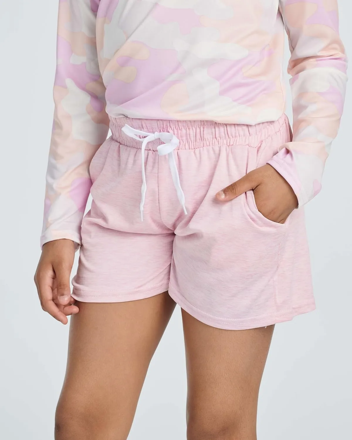 Real Essentials 4 Pack: Girls Athletic Performance Dry-Fit Running Shorts with Drawstring & Pockets