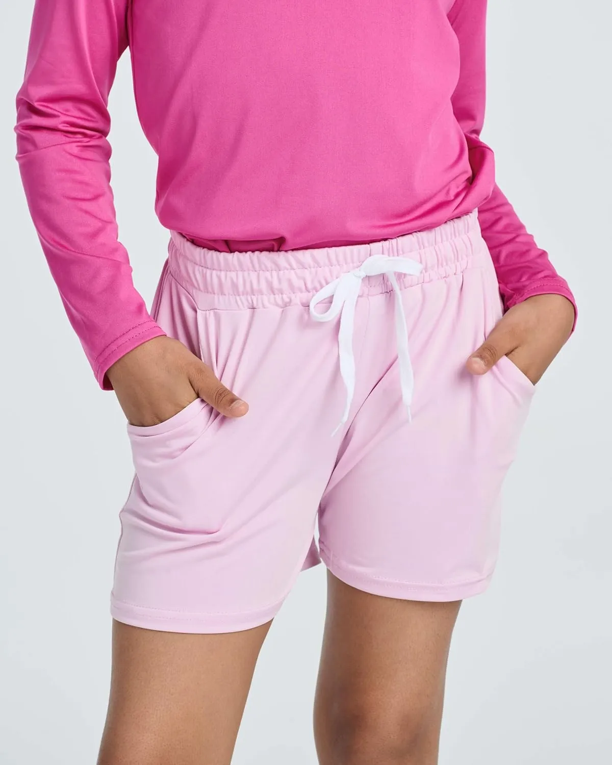 Real Essentials 4 Pack: Girls Athletic Performance Dry-Fit Running Shorts with Drawstring & Pockets