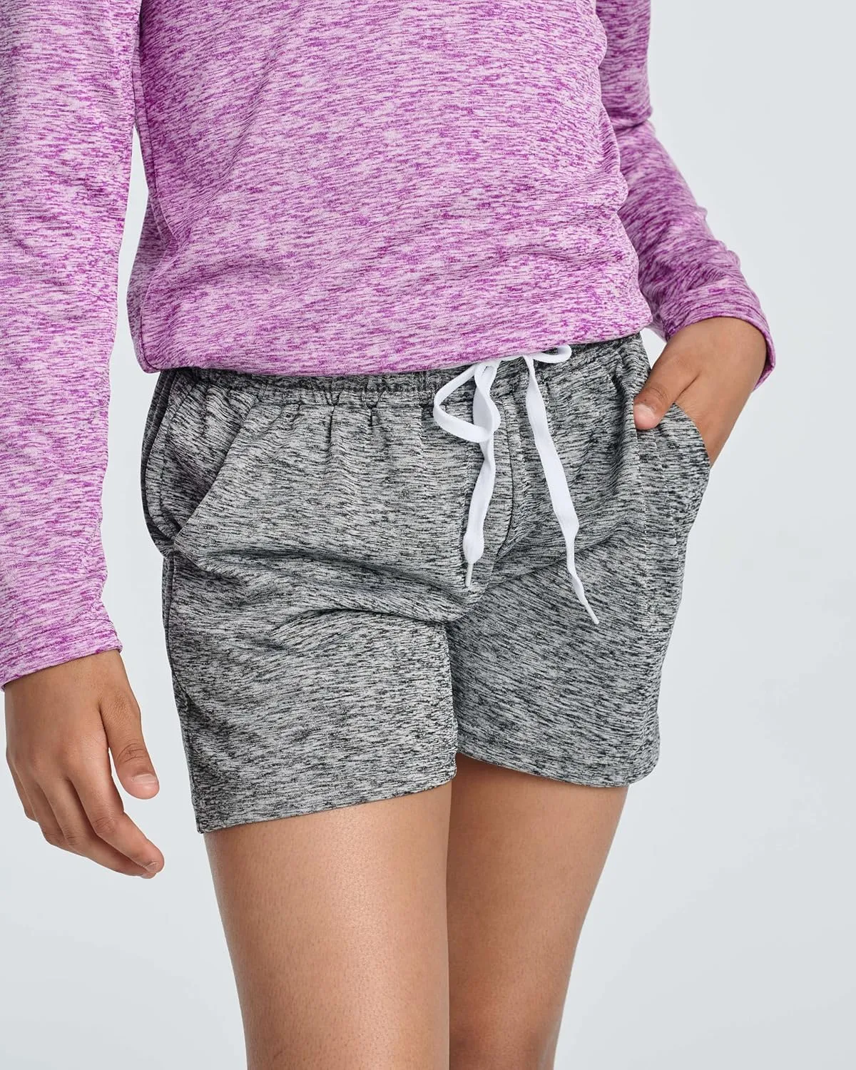 Real Essentials 4 Pack: Girls Athletic Performance Dry-Fit Running Shorts with Drawstring & Pockets