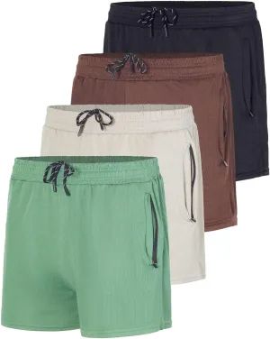 Real Essentials 4 Pack: Men's 3 Inch Mesh Running Short Shorts with Zipper Pockets - Quick Dry Gym Athletic