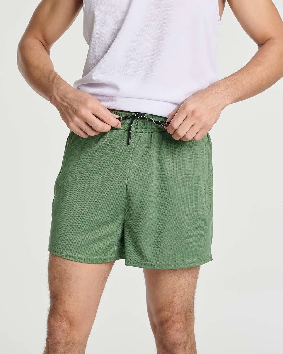 Real Essentials 4 Pack: Men's 3 Inch Mesh Running Short Shorts with Zipper Pockets - Quick Dry Gym Athletic