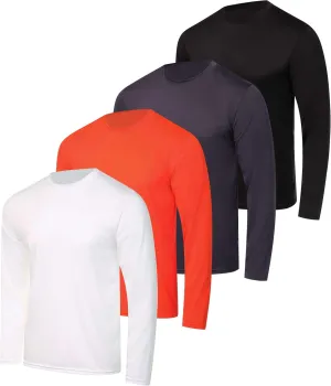 Real Essentials 4 Pack: Men's Dry-Fit UV Moisture Wicking UPF 50  SPF Sun Protective Fishing Hiking Active Long Sleeve Shirt