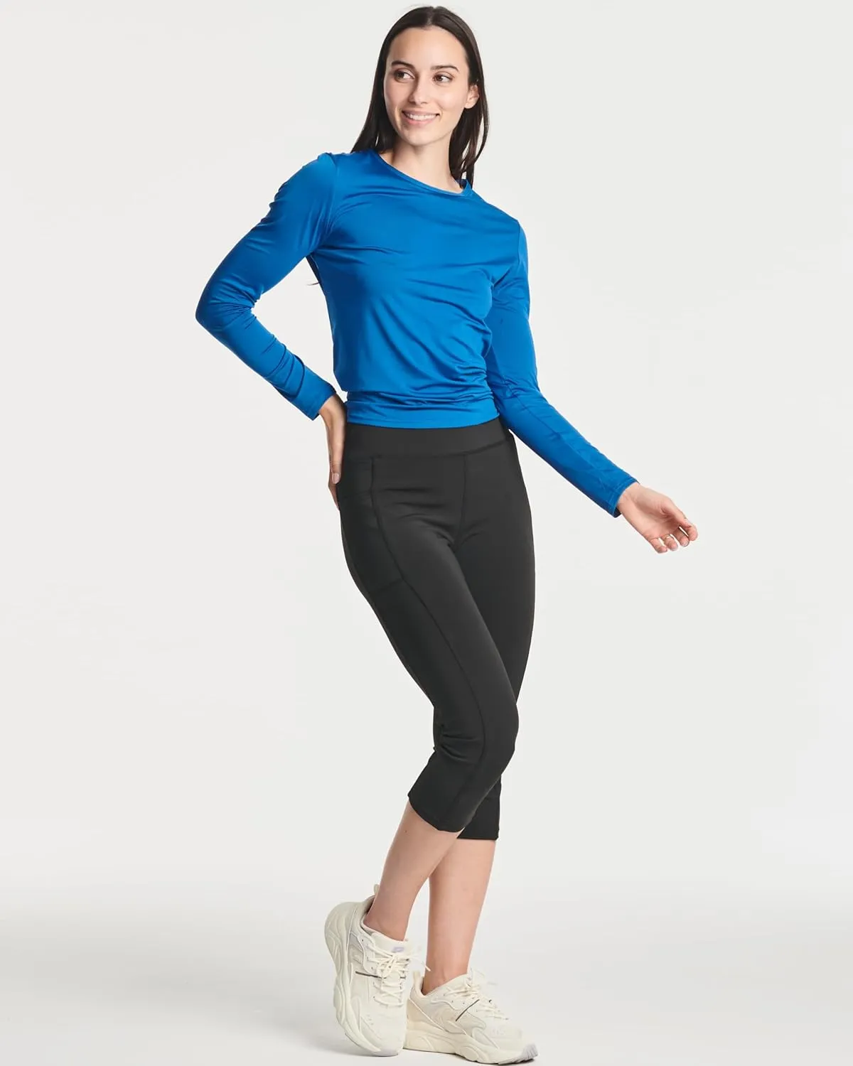 Real Essentials 4 Pack: Women's Dry-Fit Long-Sleeve Tie Back Athletic Workout T-Shirt (Available in Plus Size)