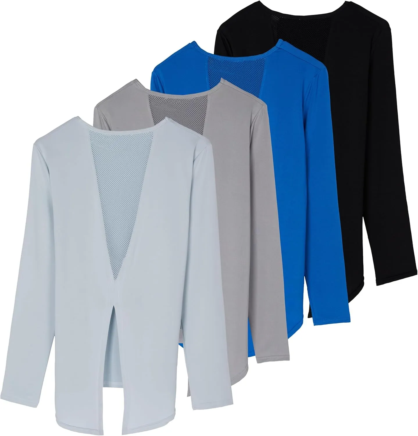 Real Essentials 4 Pack: Women's Dry-Fit Long-Sleeve Tie Back Athletic Workout T-Shirt (Available in Plus Size)