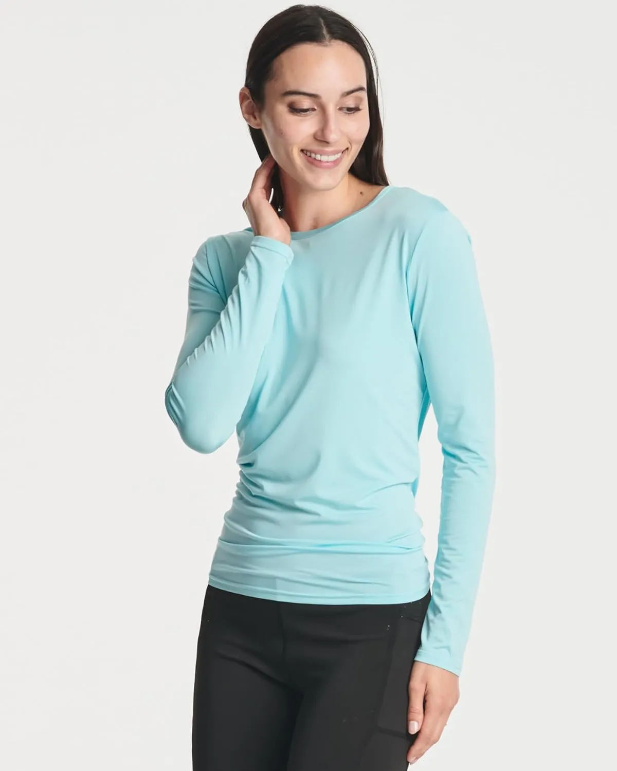 Real Essentials 4 Pack: Women's Dry-Fit Long-Sleeve Tie Back Athletic Workout T-Shirt (Available in Plus Size)