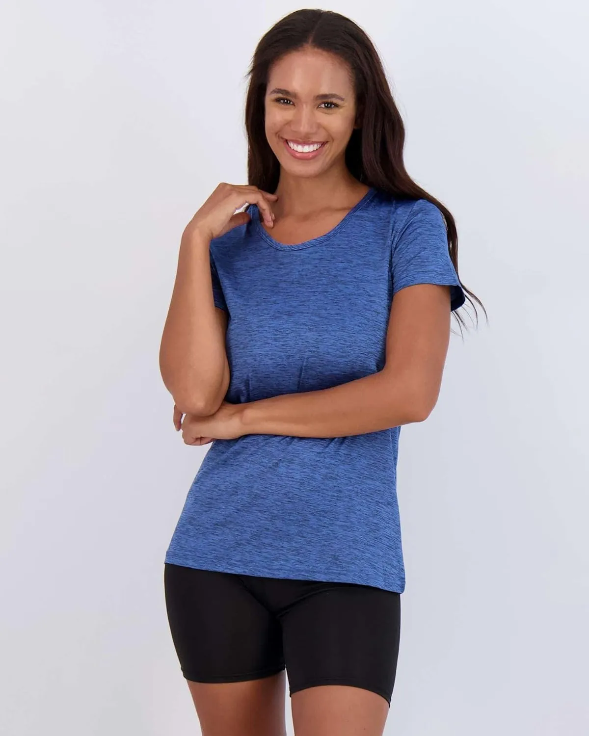 Real Essentials 5 Pack: Women's Dry Fit Tech Stretch Short-Sleeve Crew Neck Athletic T-Shirt (Available in Plus Size)
