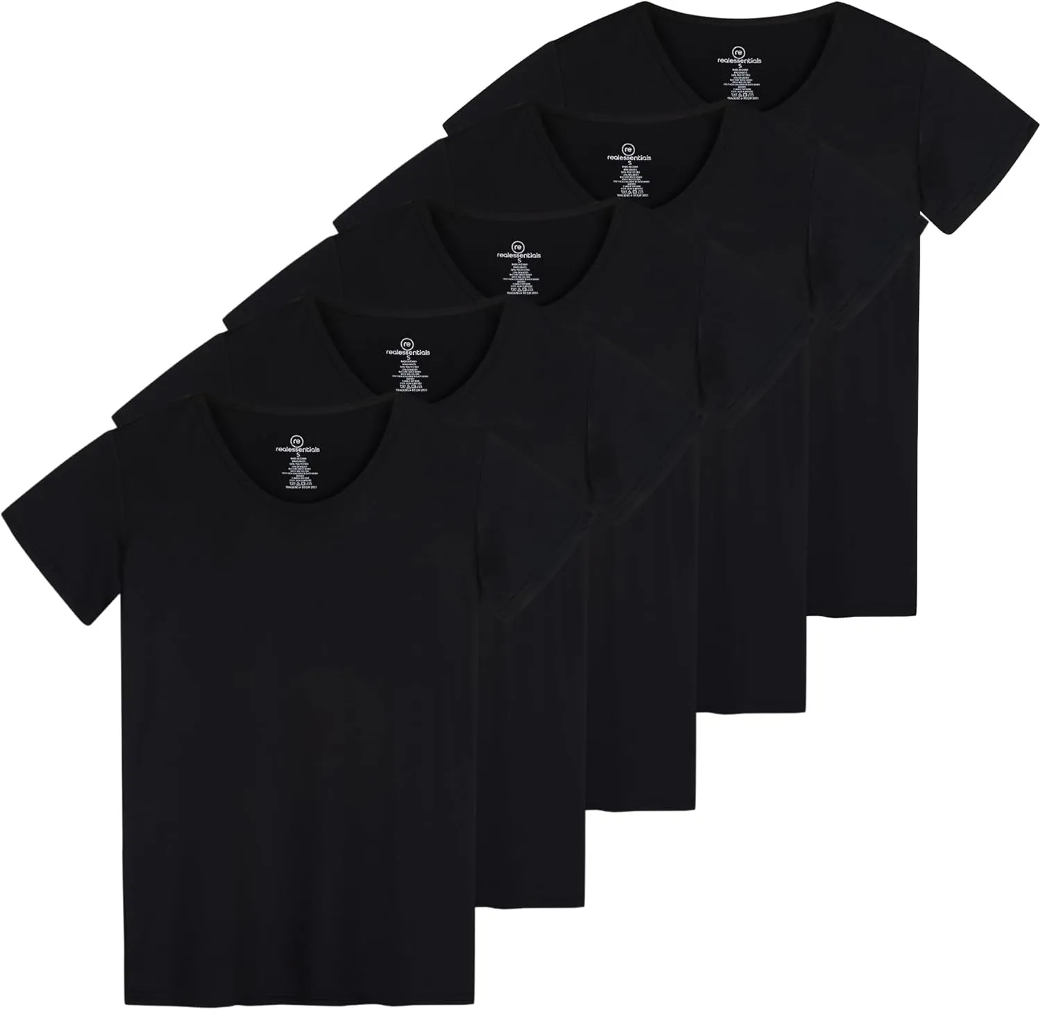Real Essentials 5 Pack: Women's Dry Fit Tech Stretch Short-Sleeve Crew Neck Athletic T-Shirt (Available in Plus Size)