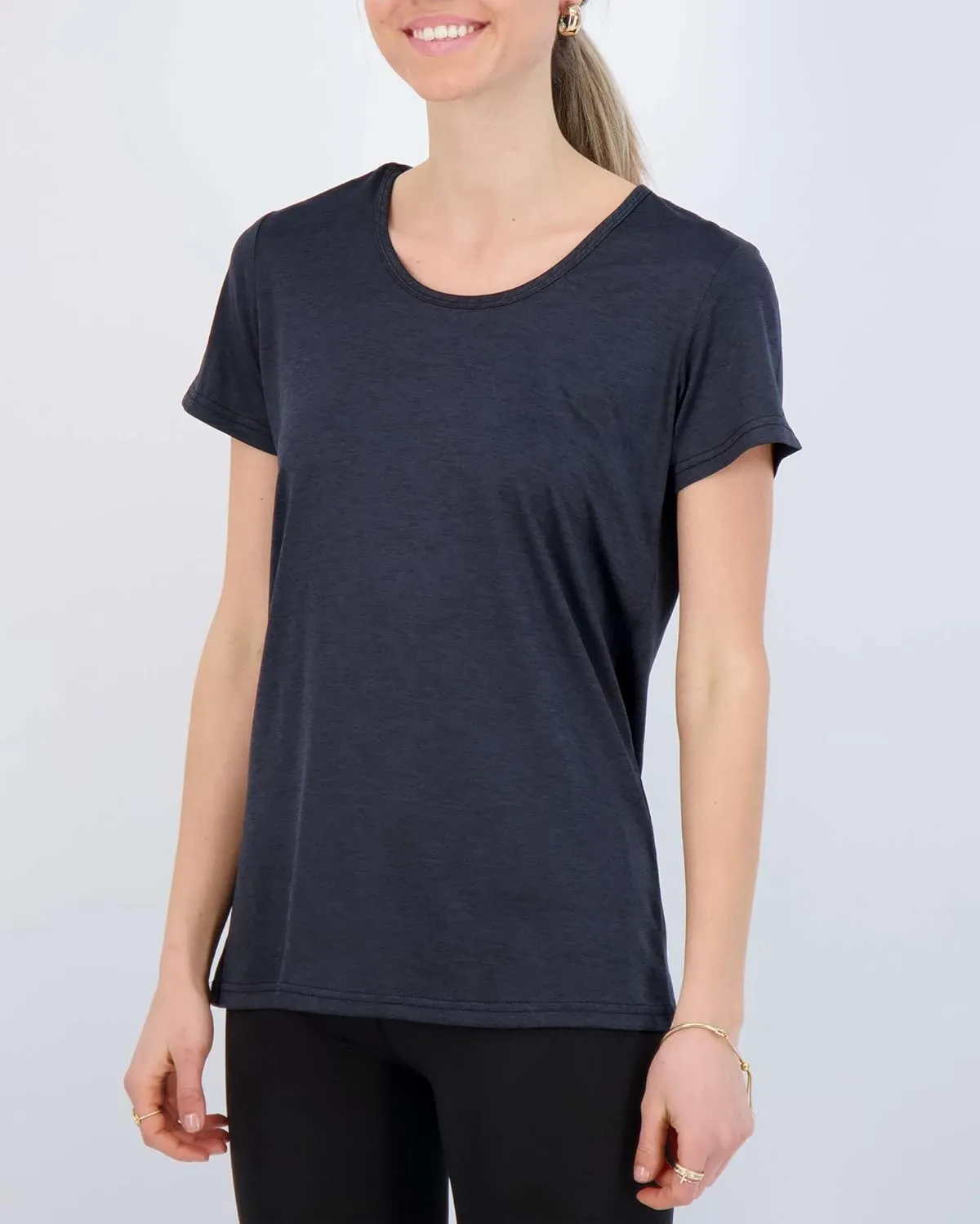 Real Essentials 5 Pack: Women's Dry Fit Tech Stretch Short-Sleeve Crew Neck Athletic T-Shirt (Available in Plus Size)