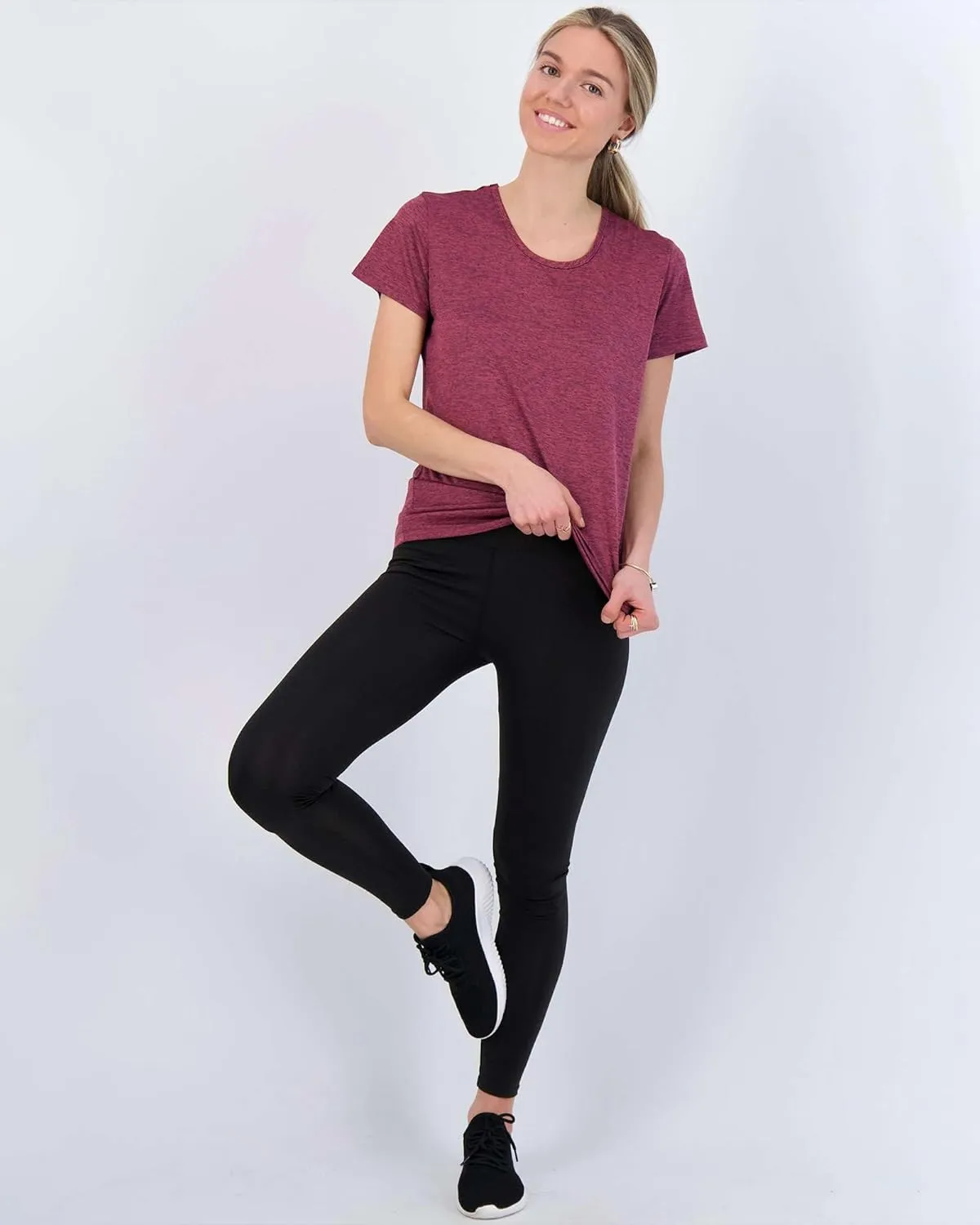 Real Essentials 5 Pack: Women's Dry Fit Tech Stretch Short-Sleeve Crew Neck Athletic T-Shirt (Available in Plus Size)