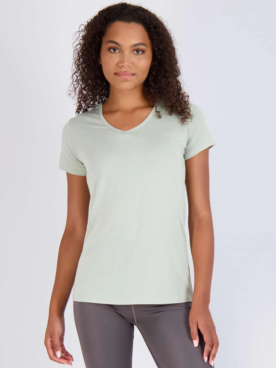 Real Essentials 5 Pack: Women's Short Sleeve V-Neck Activewear T-Shirt Dry-Fit Wicking Yoga Top (Available in Plus)