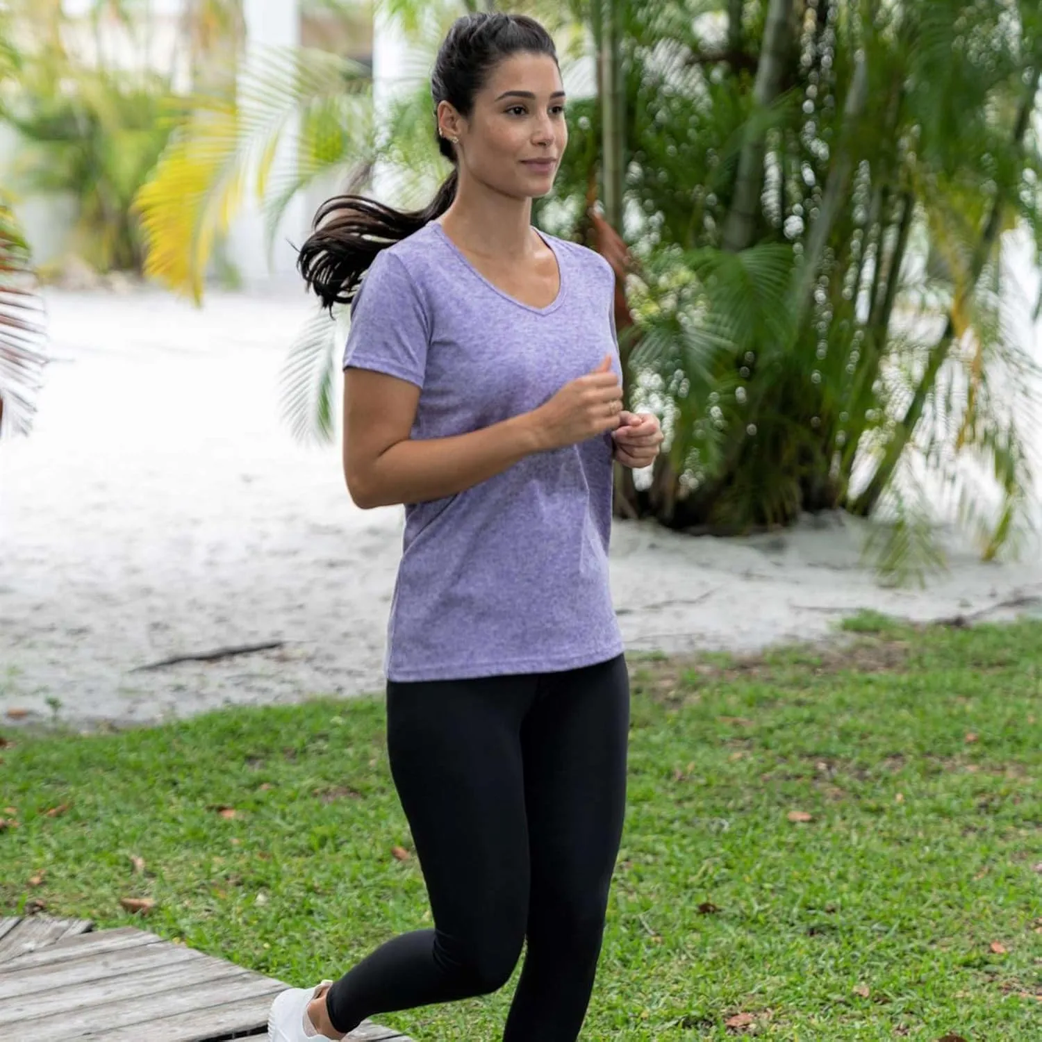 Real Essentials 5 Pack: Women's Short Sleeve V-Neck Activewear T-Shirt Dry-Fit Wicking Yoga Top (Available in Plus)