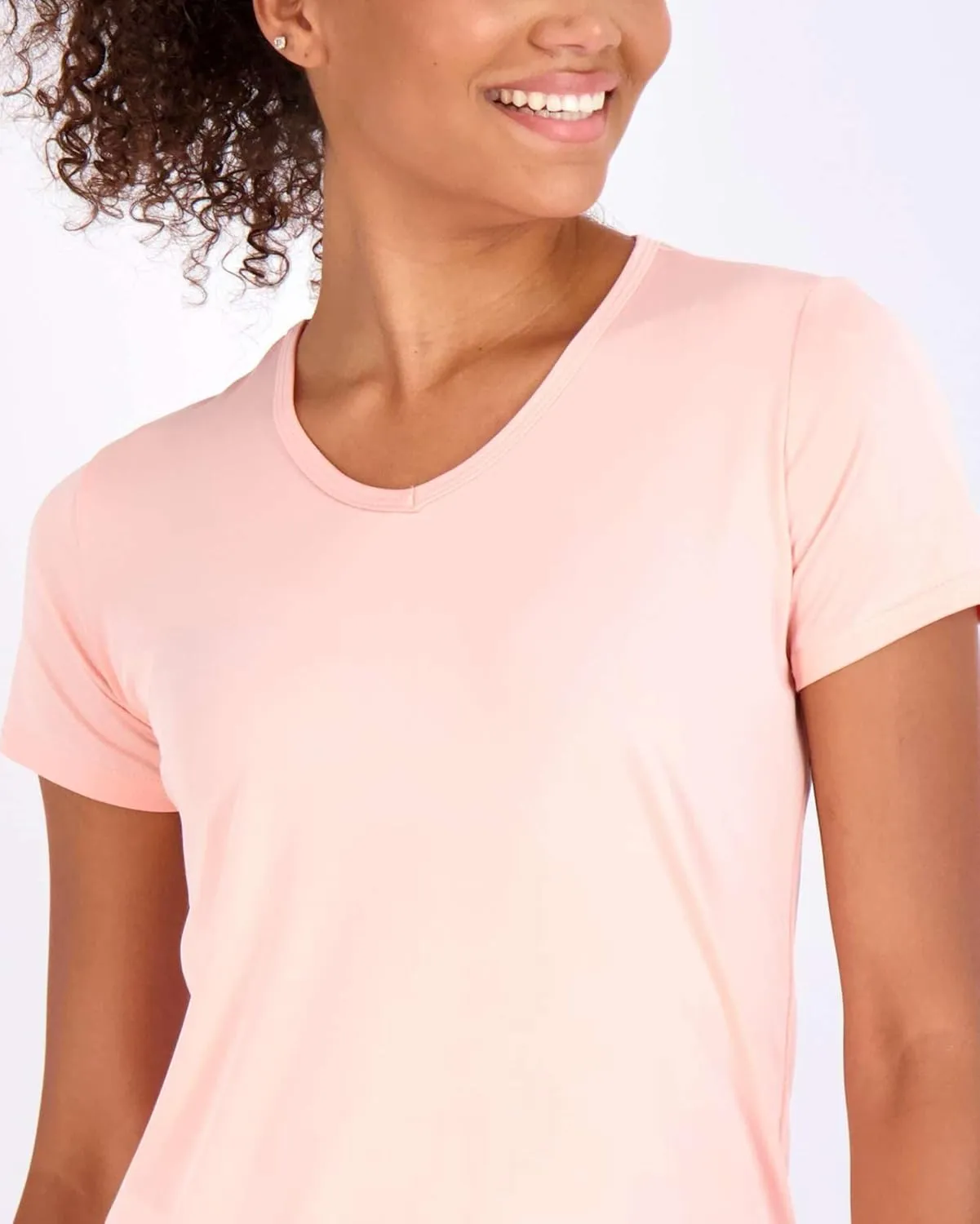 Real Essentials 5 Pack: Women's Short Sleeve V-Neck Activewear T-Shirt Dry-Fit Wicking Yoga Top (Available in Plus)