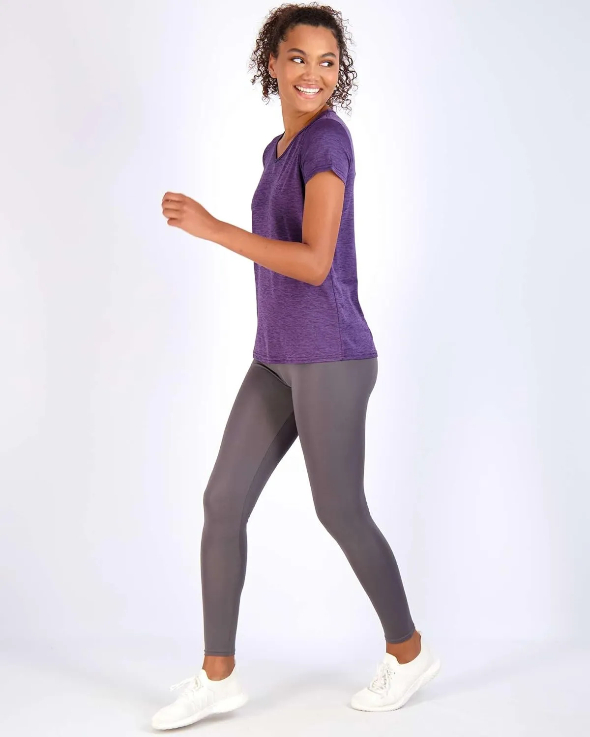 Real Essentials 5 Pack: Women's Short Sleeve V-Neck Activewear T-Shirt Dry-Fit Wicking Yoga Top (Available in Plus)