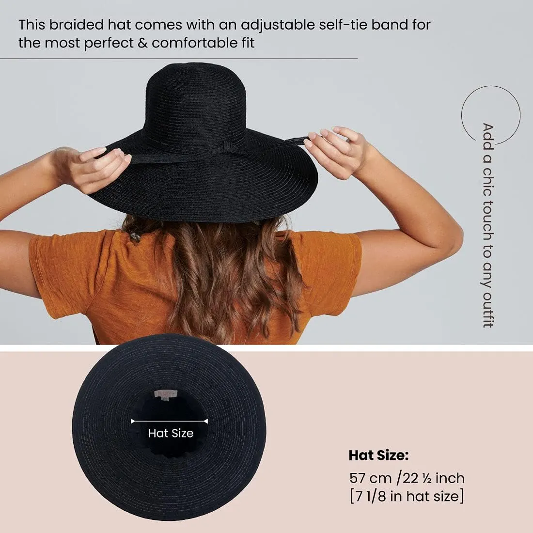 San Diego Hat Company Women’s Braided Sun Hat With Self-Tie Band, 5-Inch Brim