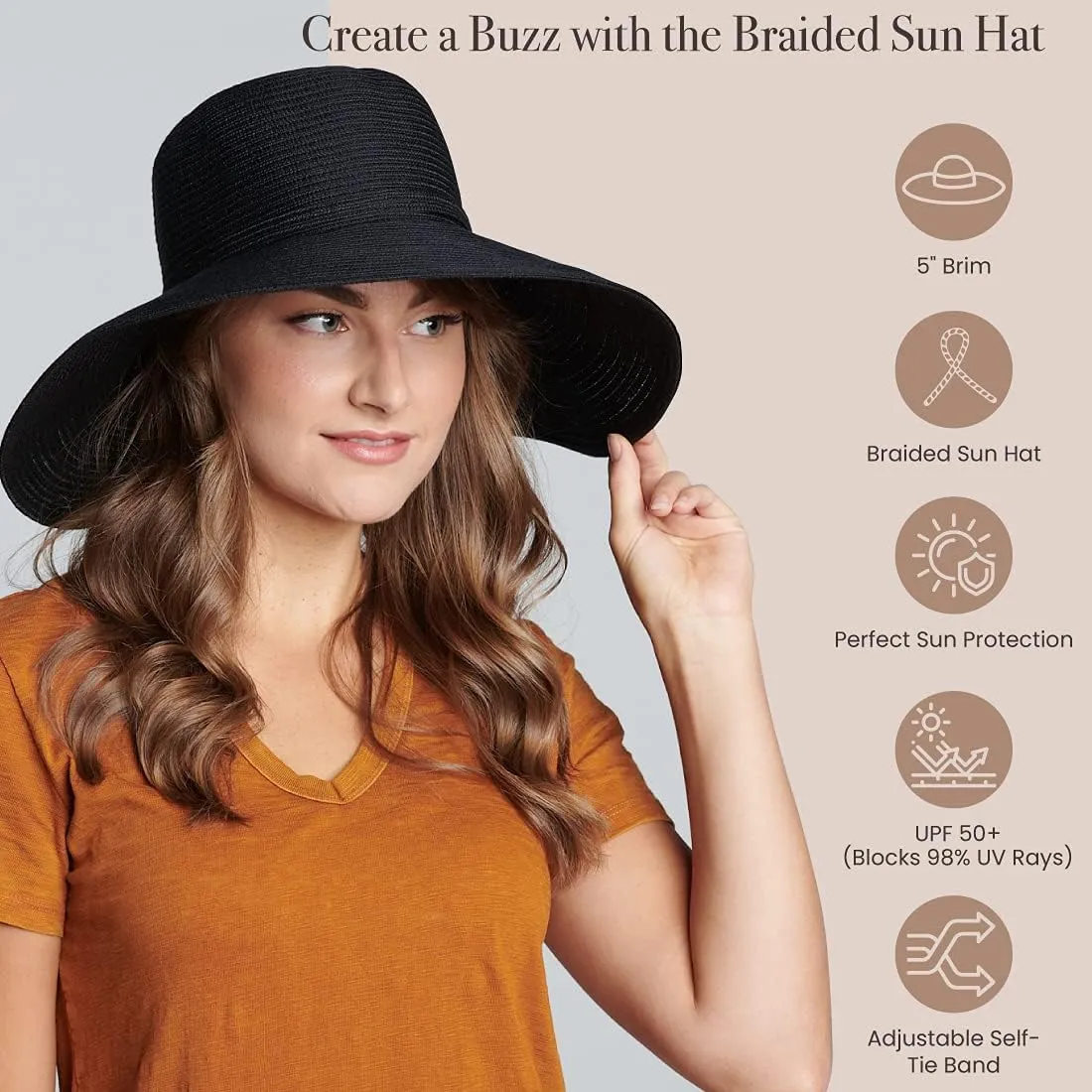San Diego Hat Company Women’s Braided Sun Hat With Self-Tie Band, 5-Inch Brim
