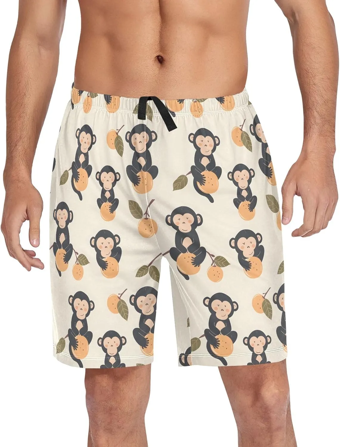 senya Monkey Peach Mens Pajama Shorts Soft Pants Lounge Sleepwear Bottoms with Drawstring & Pockets