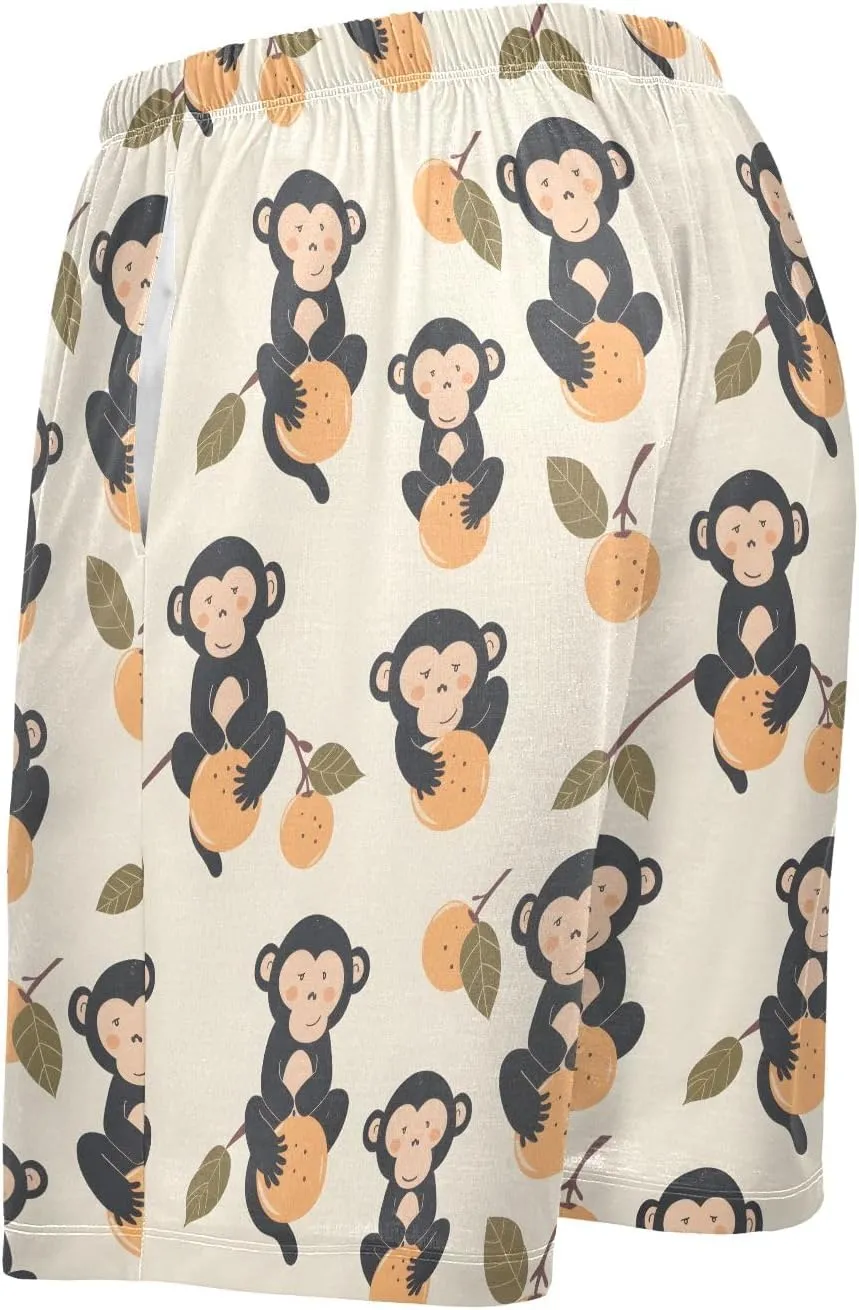 senya Monkey Peach Mens Pajama Shorts Soft Pants Lounge Sleepwear Bottoms with Drawstring & Pockets