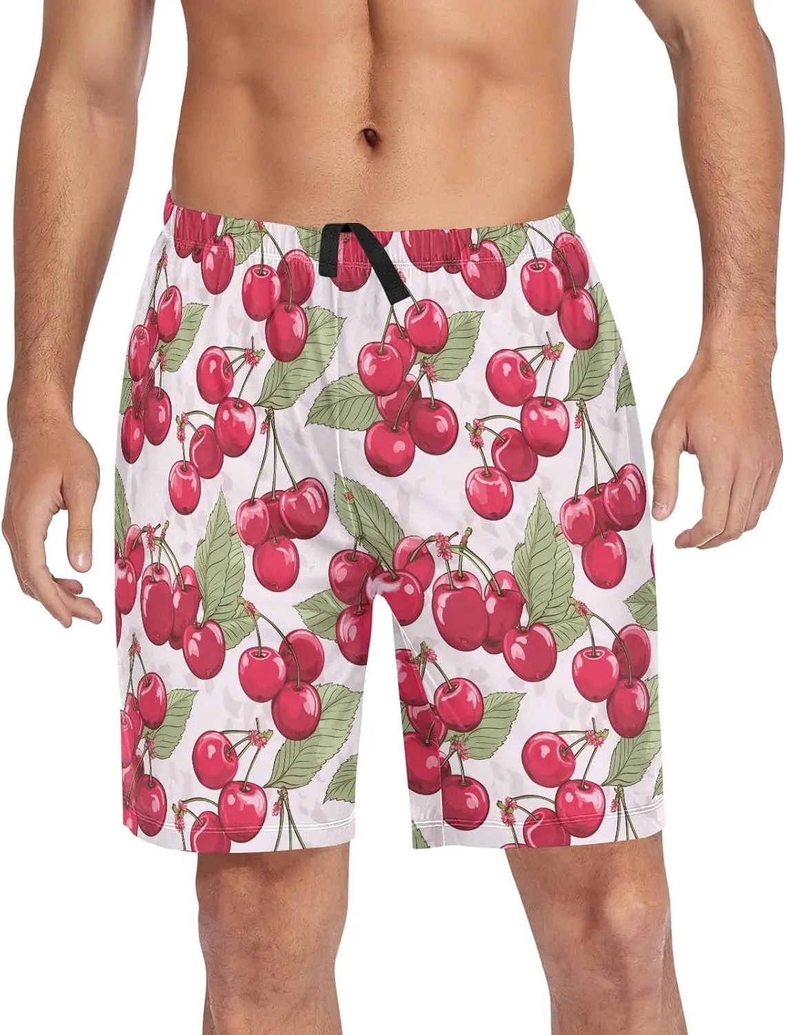 senya Pink Cherry Mens Pajama Shorts Soft Pants Lounge Sleepwear Bottoms with Drawstring & Pockets