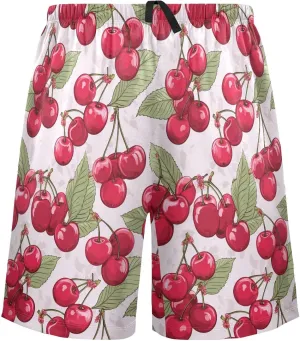 senya Pink Cherry Mens Pajama Shorts Soft Pants Lounge Sleepwear Bottoms with Drawstring & Pockets