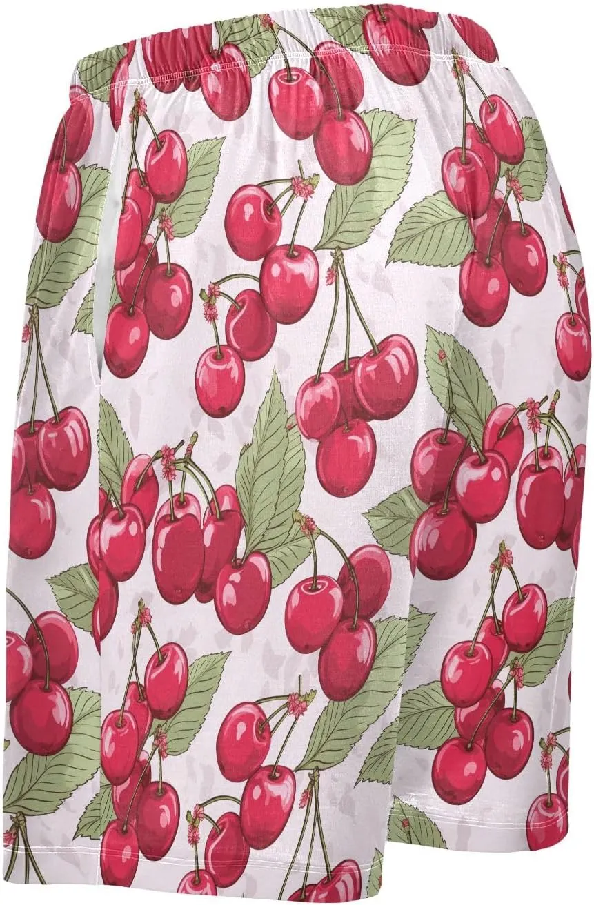 senya Pink Cherry Mens Pajama Shorts Soft Pants Lounge Sleepwear Bottoms with Drawstring & Pockets