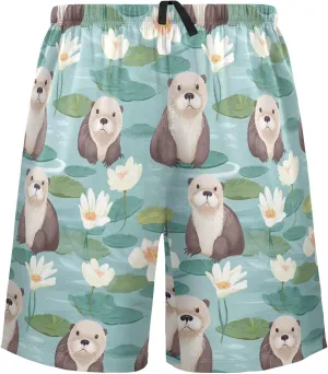 senya Sea Otter Lotus Mens Pajama Shorts Soft Pants Lounge Sleepwear Bottoms with Drawstring & Pockets