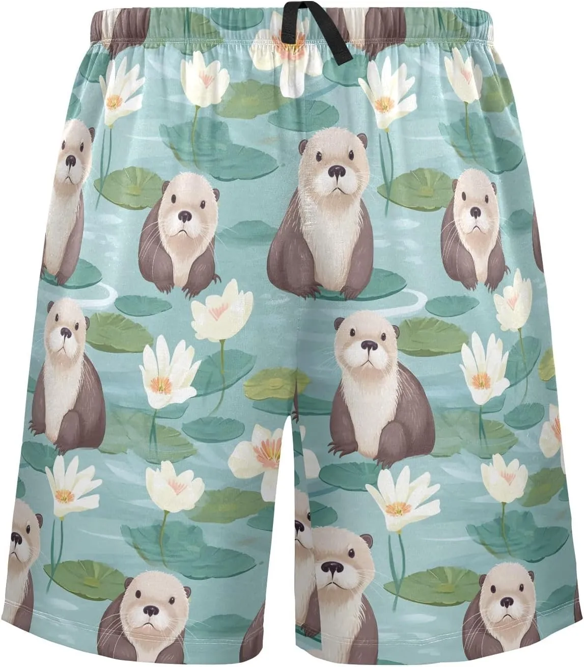senya Sea Otter Lotus Mens Pajama Shorts Soft Pants Lounge Sleepwear Bottoms with Drawstring & Pockets