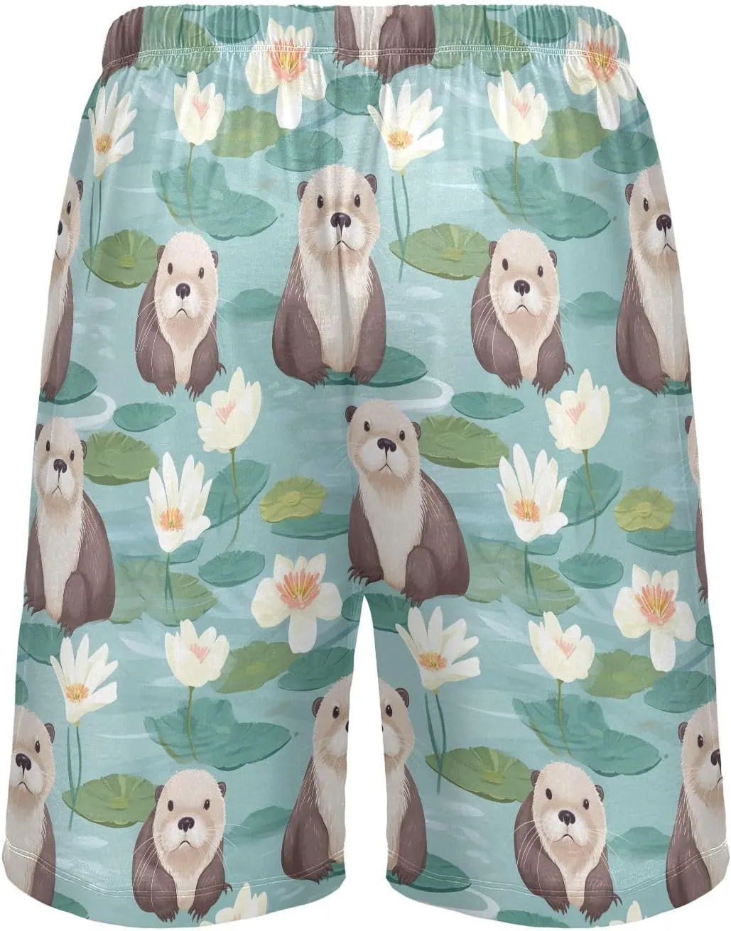 senya Sea Otter Lotus Mens Pajama Shorts Soft Pants Lounge Sleepwear Bottoms with Drawstring & Pockets