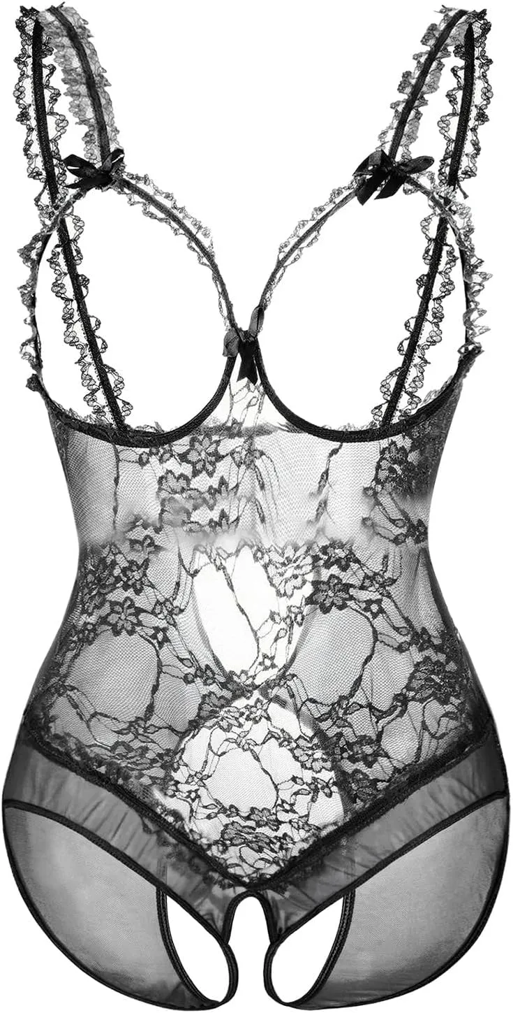 Sexy Lingerie for Women Babydoll Lace Chemise 2 Pieces Stretchy Sleepwear Underwear Sexy Cute Negligee