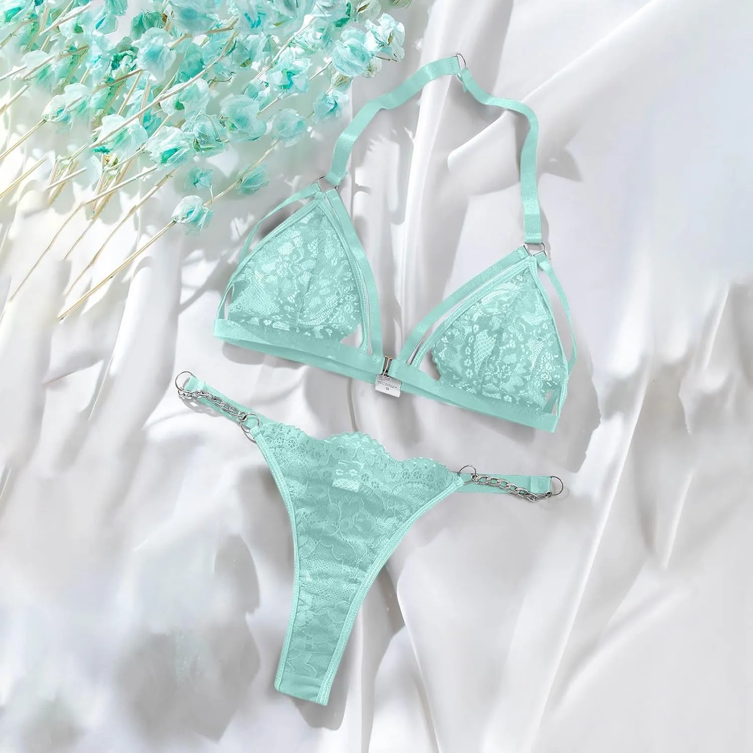 Sexy Lingerie for Women Eyelash Lace Mesh Matching Bra and Panty Sets Push Up Lace Bralette 2 Pieces Lingeries Set