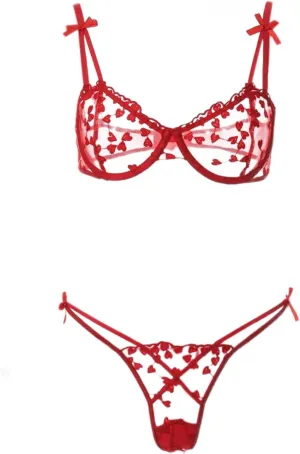 Sexy Lingerie Set for Women Lace Mesh Matching Bra and Panty Sets Sheer See Through Bralette 2 Piece Exotic Naughty Nightwear