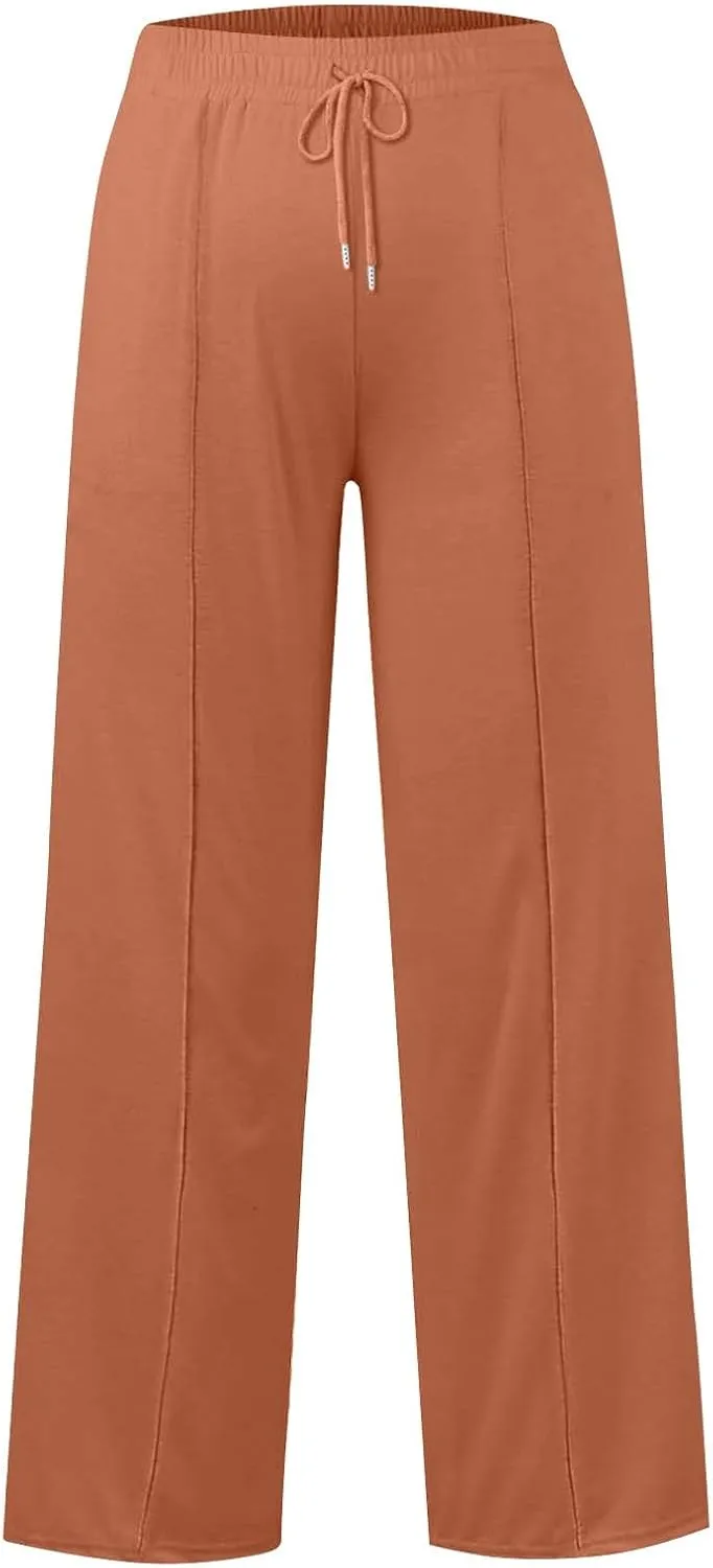 SHAOBGE Oversized Wide Leg Sweatpants Women Elastic Drawstring Straight Leg Sweatpants Low Waisted Baggy Lounge Pants Pocket