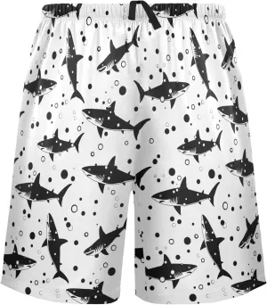 Shark on Black Mens Pajama Shorts Soft Pants Lounge Sleepwear Bottoms with Drawstring & Pockets