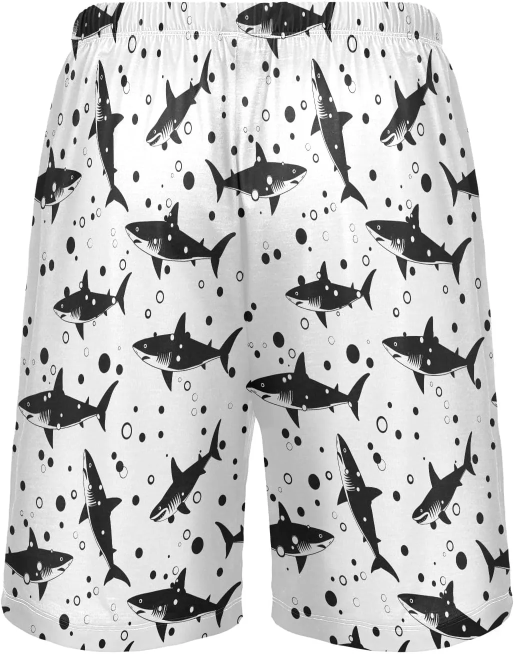 Shark on Black Mens Pajama Shorts Soft Pants Lounge Sleepwear Bottoms with Drawstring & Pockets
