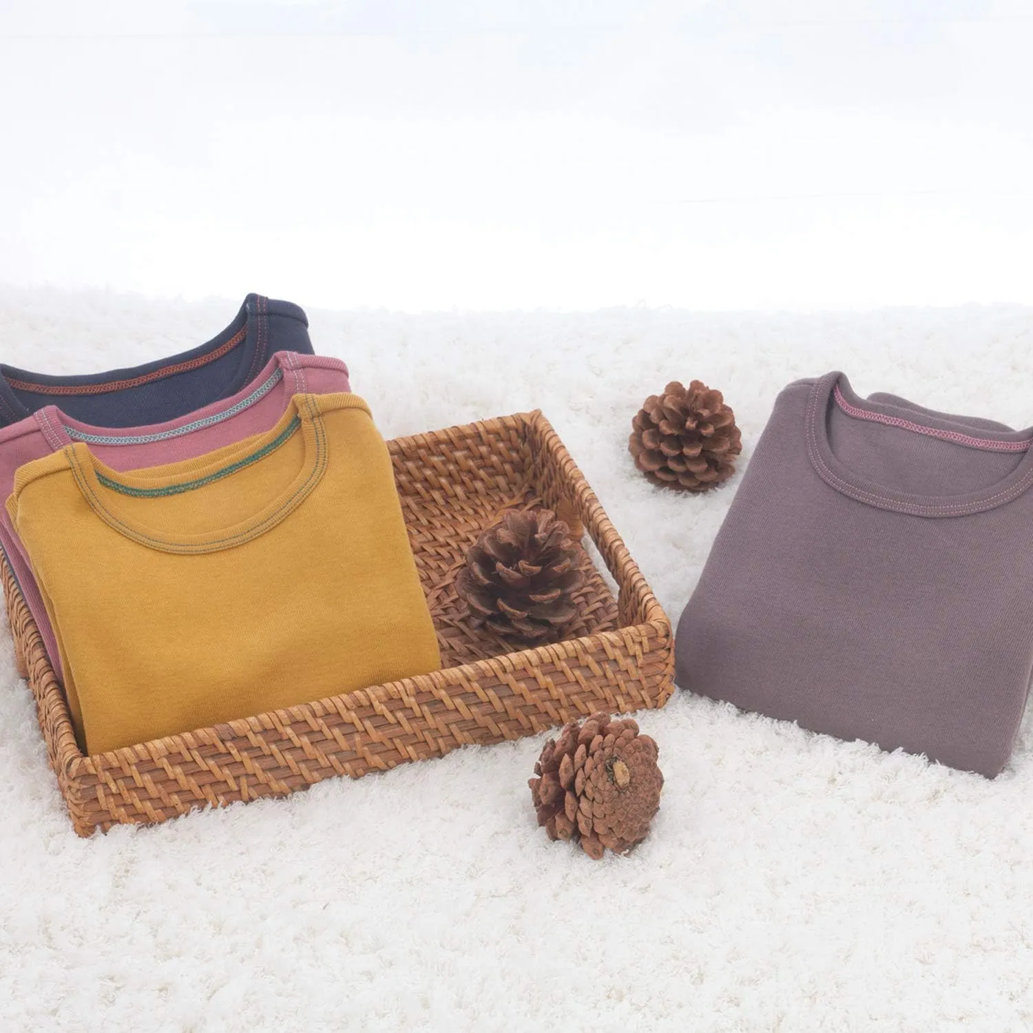 Smile Toddler Certified 100% Organic Cotton Thermal Tee and Pant 2-Piece PJ Set for Girls Boys Winter