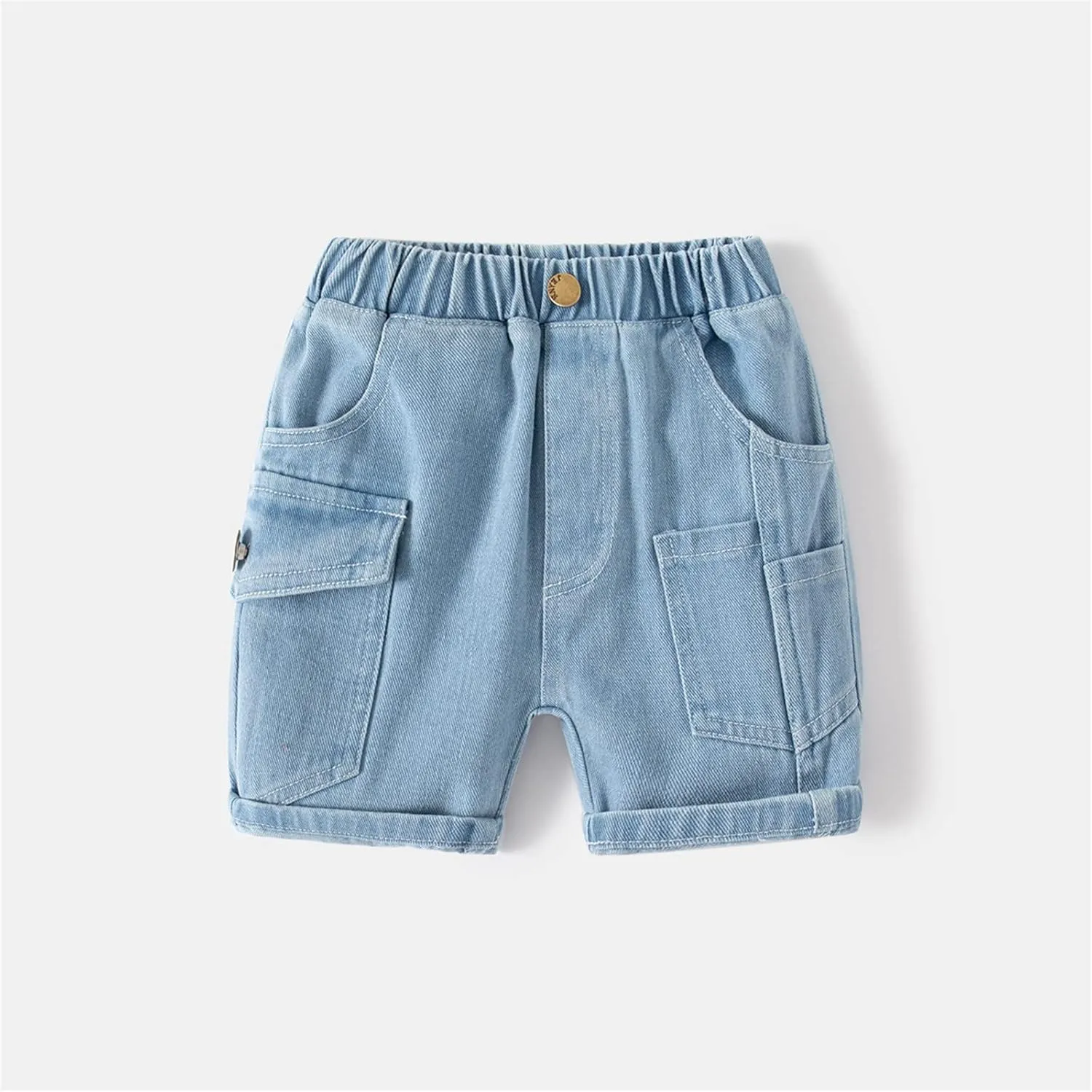 Solid Color Cargo Denim Shorts for Toddler Girls Boys Kids Elastic Waist Chambray Jeans Shorts Pants Daily Clothes