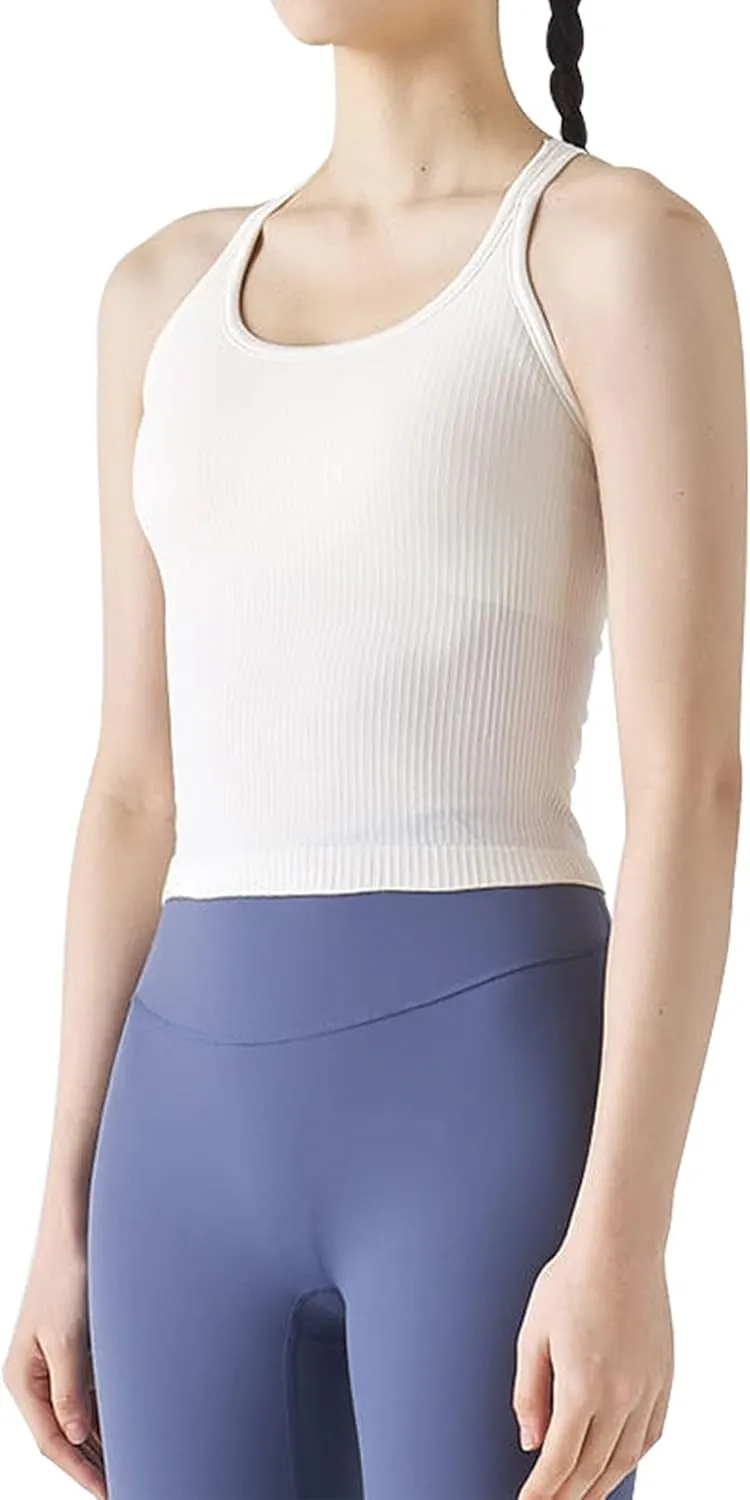 sphinx cat Ribbed Workout Short Racerback Tank Tops for Women with Built in Bra