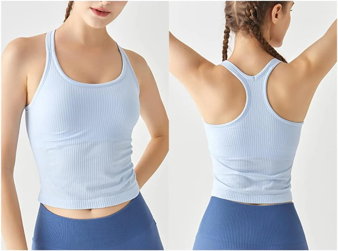 sphinx cat Ribbed Workout Short Racerback Tank Tops for Women with Built in Bra